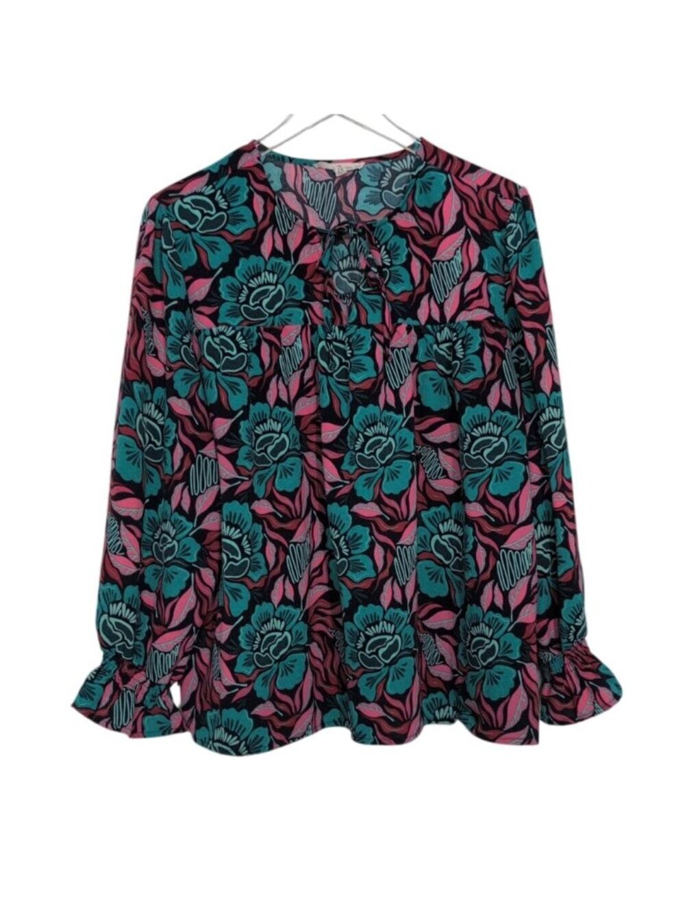 Michelle McDowell Floral Shirt Womens Size 2X Blue Lightweight Casual Long Sleev